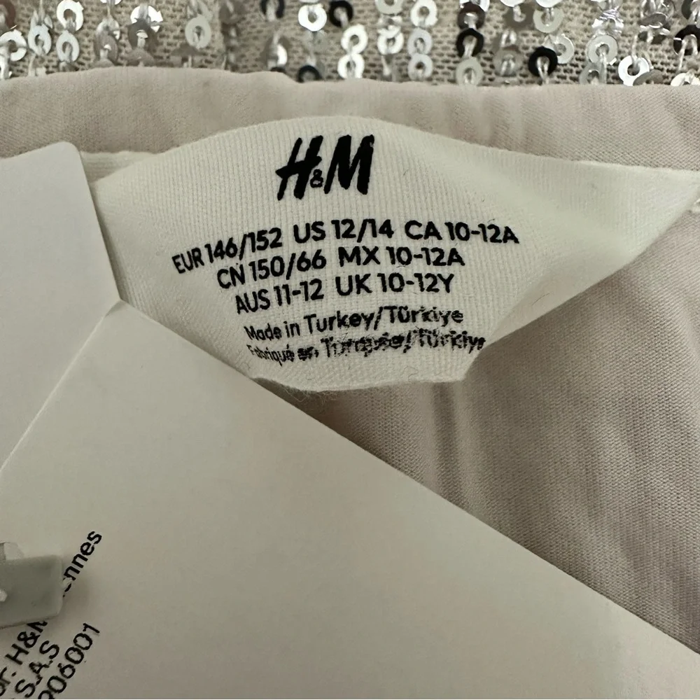 NWT H&M Girls size 12 Silver Colored Tiered Sequined Ruffle Skirt Elastic Waist